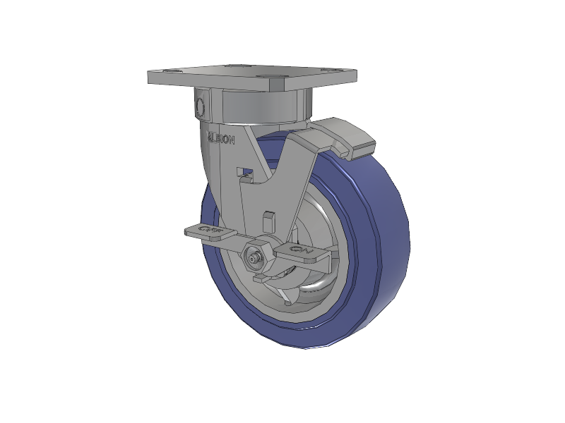 120 Series Top Plate Swivel Caster with 6 x 2 Blue HF - HydroTech (Flat) Wheel and Stainless Steel Face Brake