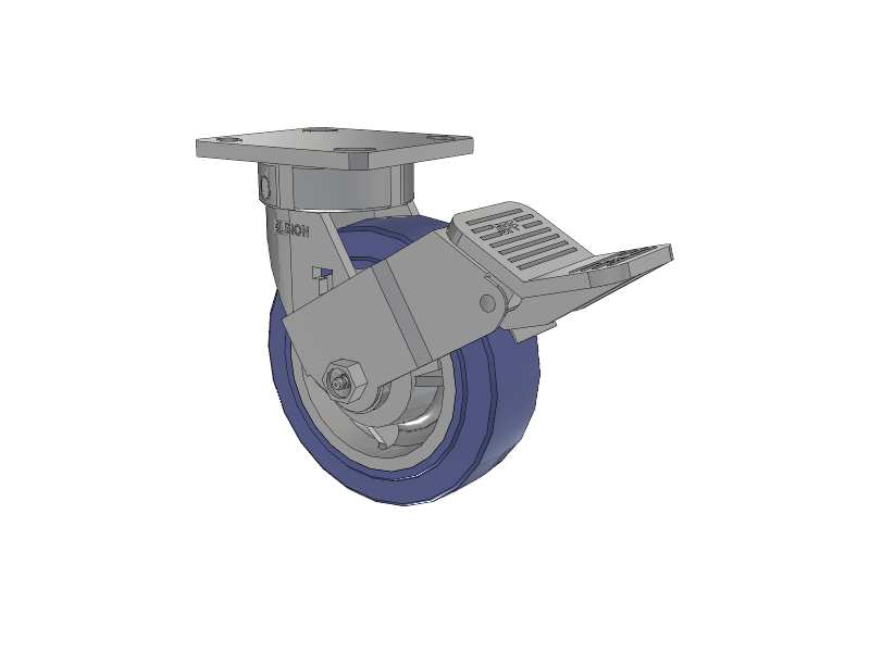 120 Series Top Plate Swivel Caster with 6 x 2 Blue HF - HydroTech (Flat) Wheel and Stainless Steel Face Brake