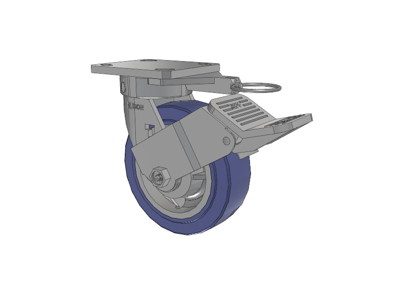 120 Series Top Plate Swivel Caster with 6 x 2 Blue HF - HydroTech (Flat) Wheel and Stainless Steel Face Brake