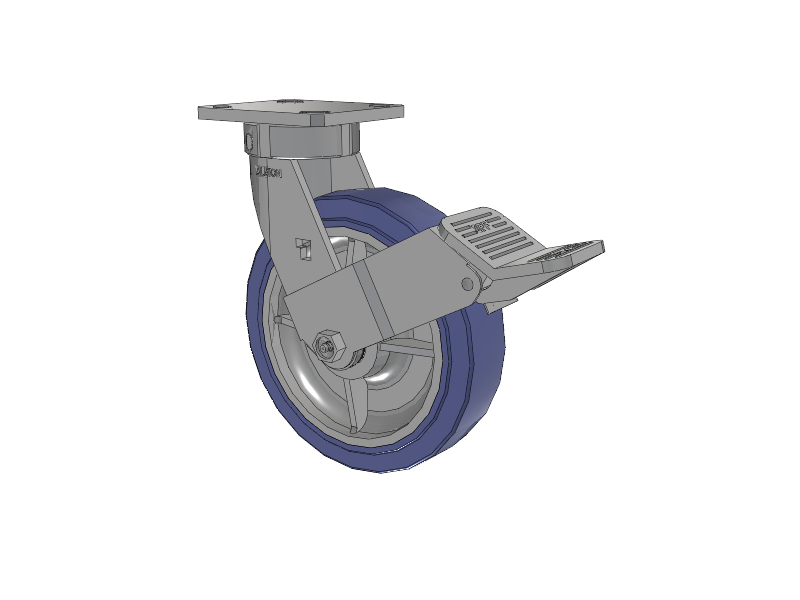 120 Series Top Plate Swivel Caster with 8 x 2 Blue HF - HydroTech (Flat) Wheel and Stainless Steel Face Brake