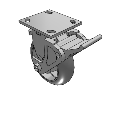 4 Series 2 Inch Wide Casters Top Plate Rigid with 6 x 2 Performa Rubber (Round) Wheel and Tech Lock Brake