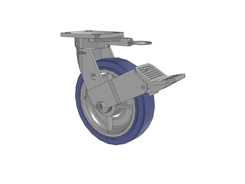 120 Series Top Plate Swivel Caster with 8 x 2 Blue HF - HydroTech (Flat) Wheel and Stainless Steel Face Brake