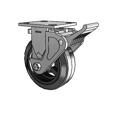 4 Series 2 Inch Wide Casters Top Plate Rigid Caster with 6 x 2 MR - Moldon Rubber (Cast Iron Core) Wheel and Tech Lock Brake