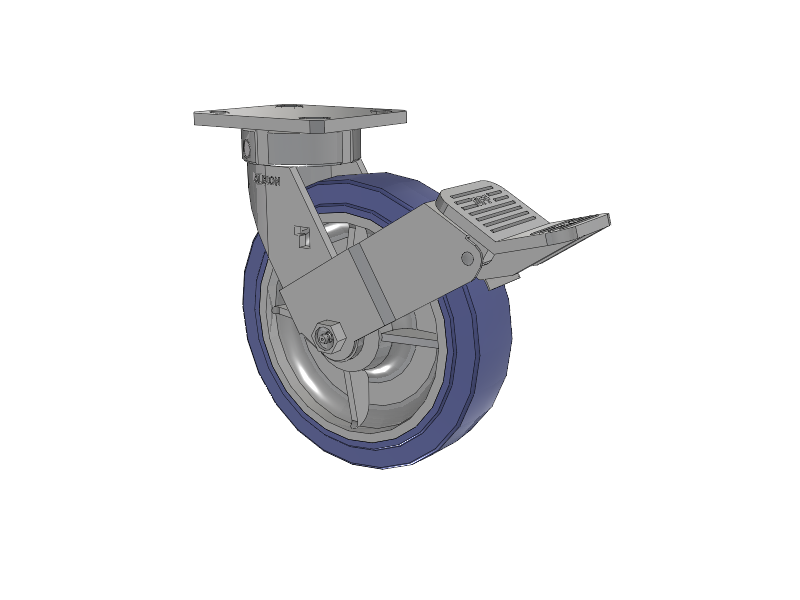 120 Series Top Plate Swivel Caster with 8 x 2 Blue HF - HydroTech (Flat) Wheel and Stainless Steel Face Brake