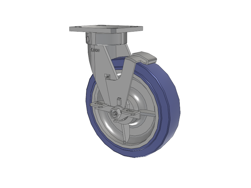 120 Series Top Plate Swivel Caster with 8 x 2 Blue HF - HydroTech (Flat) Wheel and Stainless Steel Face Brake