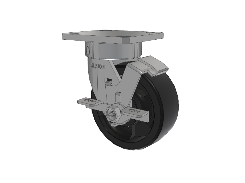 120 Series Top Plate Swivel Caster with 5 x 2 Black Nylon HT - Glass-Filled Nylon (High Heat) Wheel and Stainless Steel Face Brake