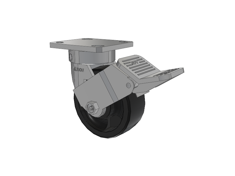 120 Series Top Plate Swivel Caster with 5 x 2 Black Nylon HT - Glass-Filled Nylon (High Heat) Wheel and Stainless Steel Face Brake
