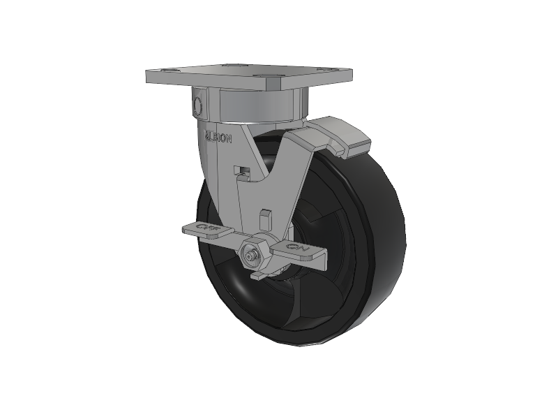 120 Series Top Plate Swivel Caster with 6 x 2 Black Nylon HT - Glass-Filled Nylon (High Heat) Wheel and Stainless Steel Face Brake