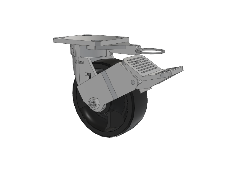 120 Series Top Plate Swivel Caster with 6 x 2 Black Nylon HT - Glass-Filled Nylon (High Heat) Wheel and Stainless Steel Face Brake
