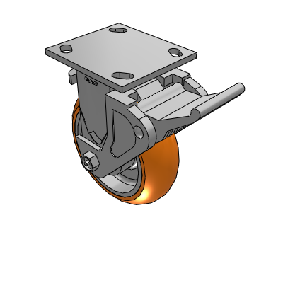 4 Series 2 Inch Wide Casters Top Plate Rigid with 6 x 2 CG Max Orange Wheel and Tech Lock Brake