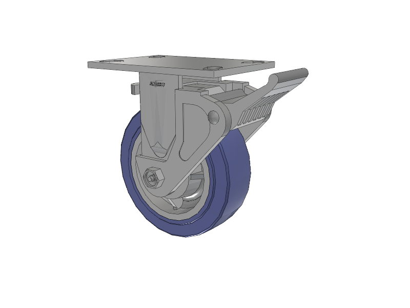 4 Series 2 Inch Wide Casters Top Plate Rigid with 6 x 2 HydroTech (Flat) Wheel and Tech Lock Brake