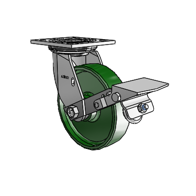 4 Series 1 1/2" Casters Top Plate Swivel Zinc with 6 x 1.5 Cast Iron Wheel and Tread Lock Brake