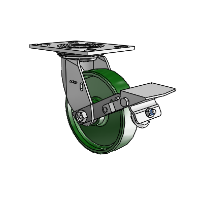 4 Series 1 1/2" Casters Top Plate Swivel Zinc with 6 x 1.5 Cast Iron Wheel and Tread Lock Brake