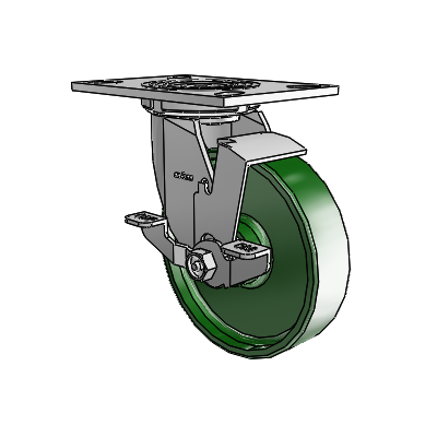 4 roulettes de la série 1 de 1 1/2", à plaque supérieure pivotante en zinc, avec roue en fonte de 6 x 1,5 et frein de blocage supérieur