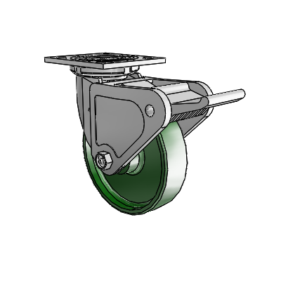 4 Series 1 1/2" Casters Top Plate Swivel Zinc with 6 x 1.5 Cast Iron Wheel and Tech Lock Brake