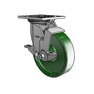 4 Series 1 1/2" Casters Top Plate Swivel Zinc with 6 x 1.5 Cast Iron Wheel and Top Lock Brake