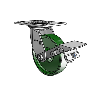 4 Series 1 1/2" Casters Top Plate Swivel Zinc with 6 x 1.5 Cast Iron Wheel and Tread Lock Brake