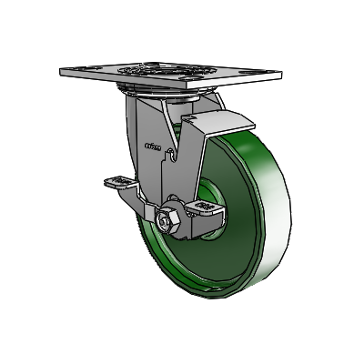 4 Series 1 1/2" Casters Top Plate Swivel Zinc with 6 x 1.5 Cast Iron Wheel and Top Lock Brake