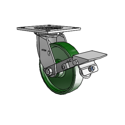 4 Series 1 1/2" Casters Top Plate Swivel Zinc with 6 x 1.5 Cast Iron Wheel and Tread Lock Brake