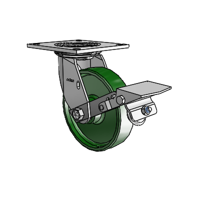 4 Series 1 1/2" Casters Top Plate Swivel Zinc with 6 x 1.5 Cast Iron Wheel and Tread Lock Brake