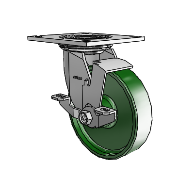 4 roulettes de la série 1 de 1 1/2", à plaque supérieure pivotante en zinc, avec roue en fonte de 6 x 1,5 et frein de blocage supérieur
