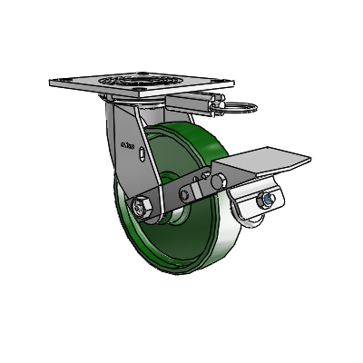 4 roulettes de la série 1 de 1 1/2", à plaque supérieure pivotante en zinc, avec roue en fonte de 6 x 1,5 et frein à blocage de la bande de roulement