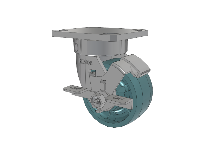120 Series Top Plate Swivel Caster with 4 x 2 Black Nylon NG - Maxim Nylon - Prevenz Antimicrobial Wheel and Stainless Steel Face Brake