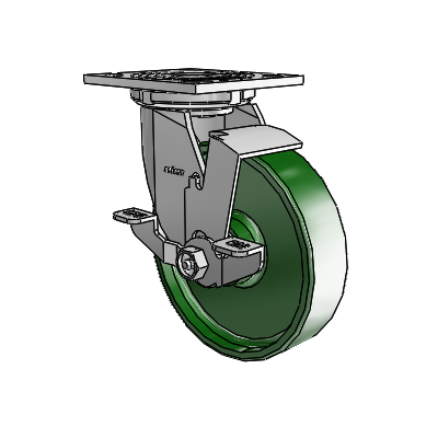 4 Series 1 1/2" Casters Top Plate Swivel Zinc with 6 x 1.5 Cast Iron Wheel and Top Lock Brake