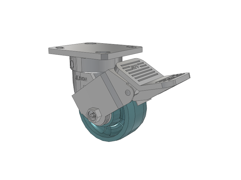120 Series Top Plate Swivel Caster with 4 x 2 Black Nylon NG - Maxim Nylon - Prevenz Antimicrobial Wheel and Stainless Steel Face Brake