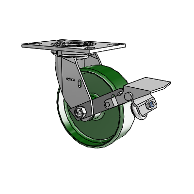 4 Series 2 Inch Wide Top Plate Swivel Caster Caster with 6 x 2 Cast Iron Wheel and Tread Lock Brake
