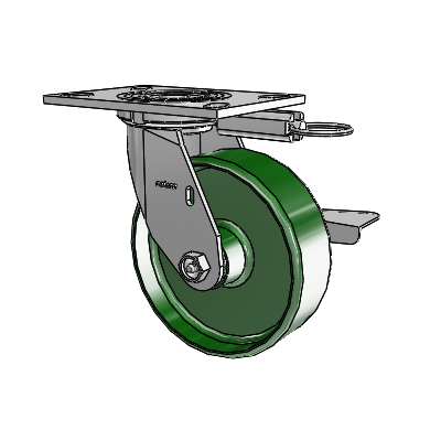 4 Series 2 Inch Wide Top Plate Swivel Caster Caster with 6 x 2 Cast Iron Wheel and Side Lock Brake