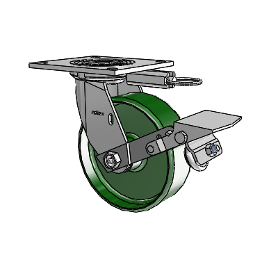 4 Series 2 Inch Wide Top Plate Swivel Caster Caster with 6 x 2 Cast Iron Wheel and Tread Lock Brake