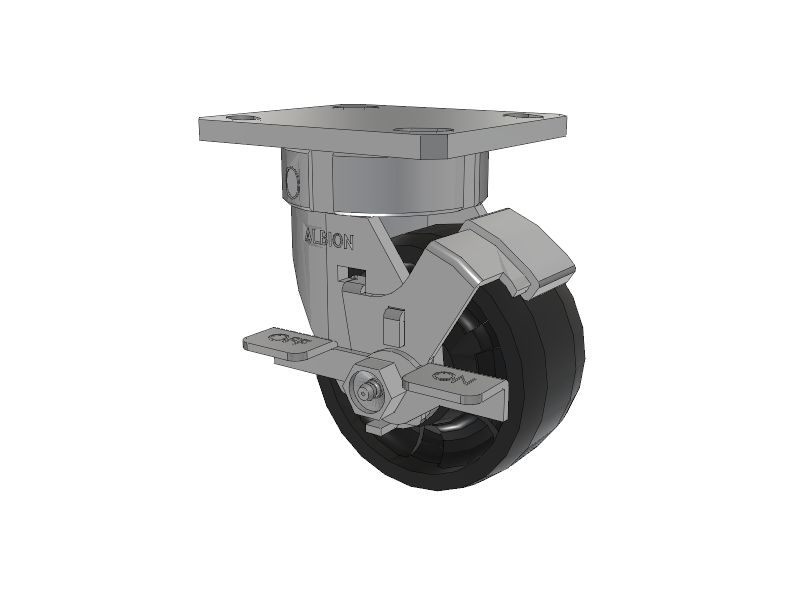 120 Series Top Plate Swivel Caster with 4 x 2 Black Nylon NG - Maxim Nylon Wheel and Stainless Steel Face Brake