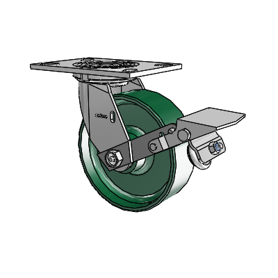 4 Series 2 Inch Wide Top Plate Swivel Caster with 6 x 2 Forged Steel Wheel and Tread Lock Brake