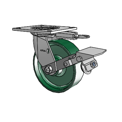 4 Series 2 Inch Wide Top Plate Swivel Caster with 6 x 2 Forged Steel Wheel and Tread Lock Brake