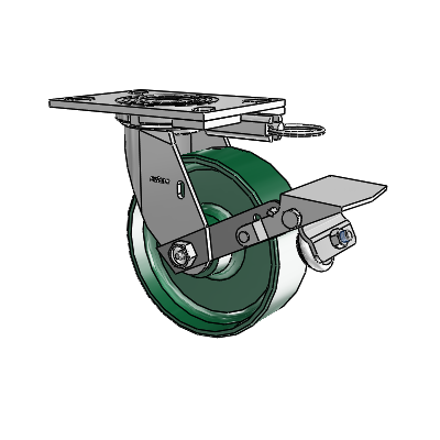4 Series 2 Inch Wide Top Plate Swivel Caster with 6 x 2 Forged Steel Wheel and Tread Lock Brake