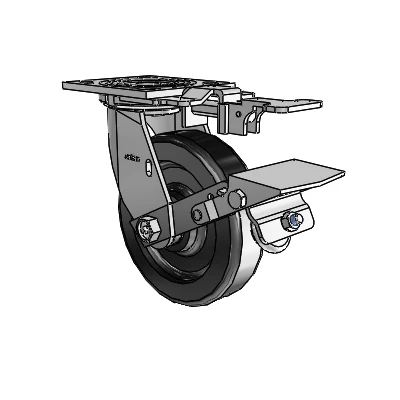4 Series 1 1/2" Casters Top Plate Swivel Zinc with 6 x 1.5 Phenolic Wheel and Tread Lock Brake