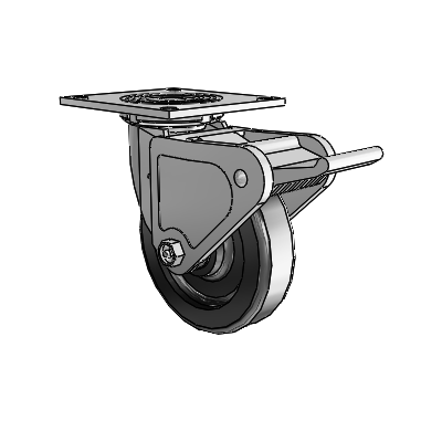 4 roulettes de la série 1 de 1 1/2", à plaque supérieure pivotante en zinc, avec roue en phénolique de 6 x 1,5 et frein Tech Lock