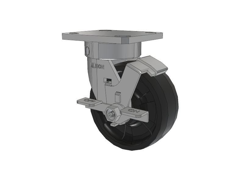 120 Series Top Plate Swivel Caster with 5 x 2 Black Nylon NG - Maxim Nylon Wheel and Stainless Steel Face Brake
