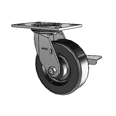 Roulette pivotante de la série 4, avec plaque supérieure de 2 pouces de large, roue en phénolique de 6 x 2 et frein à blocage latéral