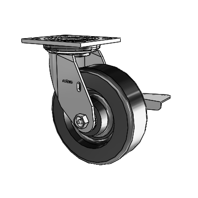 Roulette pivotante de la série 4, avec plaque supérieure de 2 pouces de large, roue en phénolique de 6 x 2 et frein à blocage latéral
