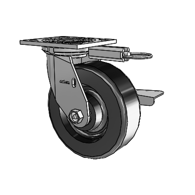 Roulette pivotante de la série 4, avec plaque supérieure de 2 pouces de large, roue en phénolique de 6 x 2 et frein à blocage latéral