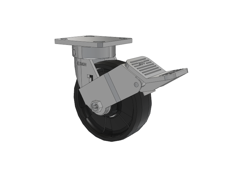 120 Series Top Plate Swivel Caster with 6 x 2 Black Nylon NG - Maxim Nylon Wheel and Stainless Steel Face Brake