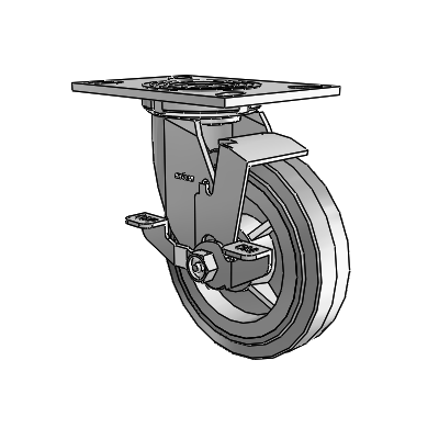 4 roulettes de la série 1 de 1 1/2", à plaque supérieure pivotante en zinc, avec roue en caoutchouc Performa de 6 x 1,5 (plate/grise) et frein de blocage supérieur