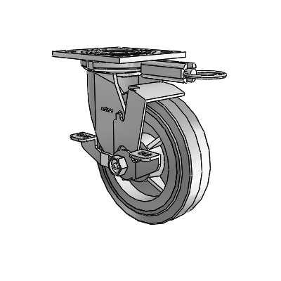 4 Series 1 1/2" Casters Top Plate Swivel Zinc with 6 x 1.5 Performa Rubber (Flat/Grey) Wheel and Top Lock Brake