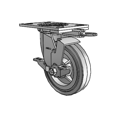 4 Series 1 1/2" Casters Top Plate Swivel Zinc with 6 x 1.5 Performa Rubber (Flat/Grey) Wheel and Top Lock Brake
