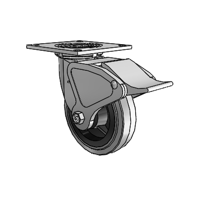 4 Series 1 1/2" Casters Top Plate Swivel Zinc with 6 x 1.5 Performa Rubber (Flat/Conductive) Wheel and Total Lock Brake