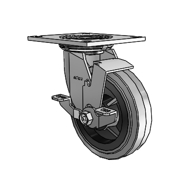 4 Series 1 1/2" Casters Top Plate Swivel Zinc with 6 x 1.5 Performa Rubber (Flat/Conductive) Wheel and Top Lock Brake