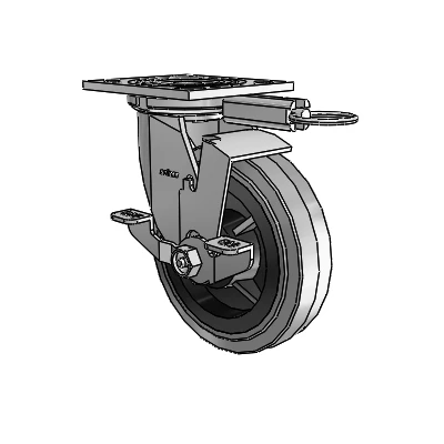 4 Series 1 1/2" Casters Top Plate Swivel Zinc with 6 x 1.5 Performa Rubber (Flat/Conductive) Wheel and Top Lock Brake