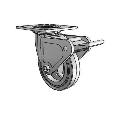 4 roulettes de la série 1 de 1 1/2", à plaque supérieure pivotante en zinc, avec roue en caoutchouc Performa de 6 x 1,5 (plate/grise) et frein Tech Lock